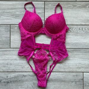 Victoria’s Secret pink dream angels lace teddy bodysuit